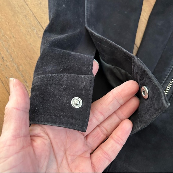 Reiss Suede Zip Through Trucker Jacket Black - Picture 6 of 15